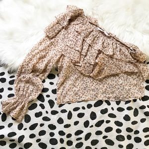 🔥✨ZARA floral sheer ruffle one shoulder Size L✨🔥